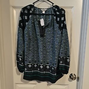 Christopher & Banks Black and Blue Geometric Blouse